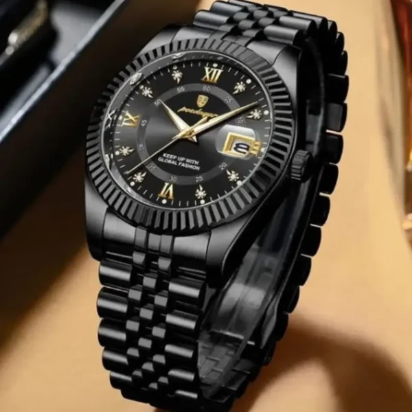 100% Original Waterproof Poedagar 910 Model Fashion Watch for Men – Stainless Steel, Luminous, Day-Date Display