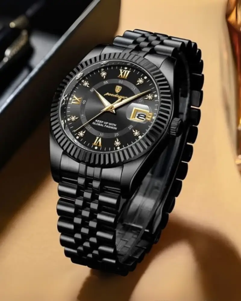 100% Original Waterproof Poedagar 910 Model Fashion Watch for Men – Stainless Steel, Luminous, Day-Date Display