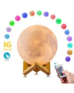 3D Moon Lamp 15cm – 16 Color RGB Touch & Remote Control Night Light with Wooden Stand, USB Rechargeable for Bedroom & Home Decor