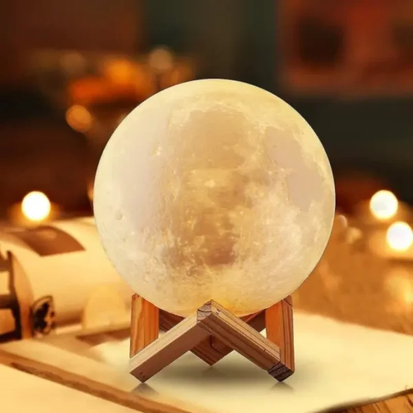 3D Moon Lamp 15cm – 16 Color RGB Touch & Remote Control Night Light with Wooden Stand, USB Rechargeable for Bedroom & Home Decor