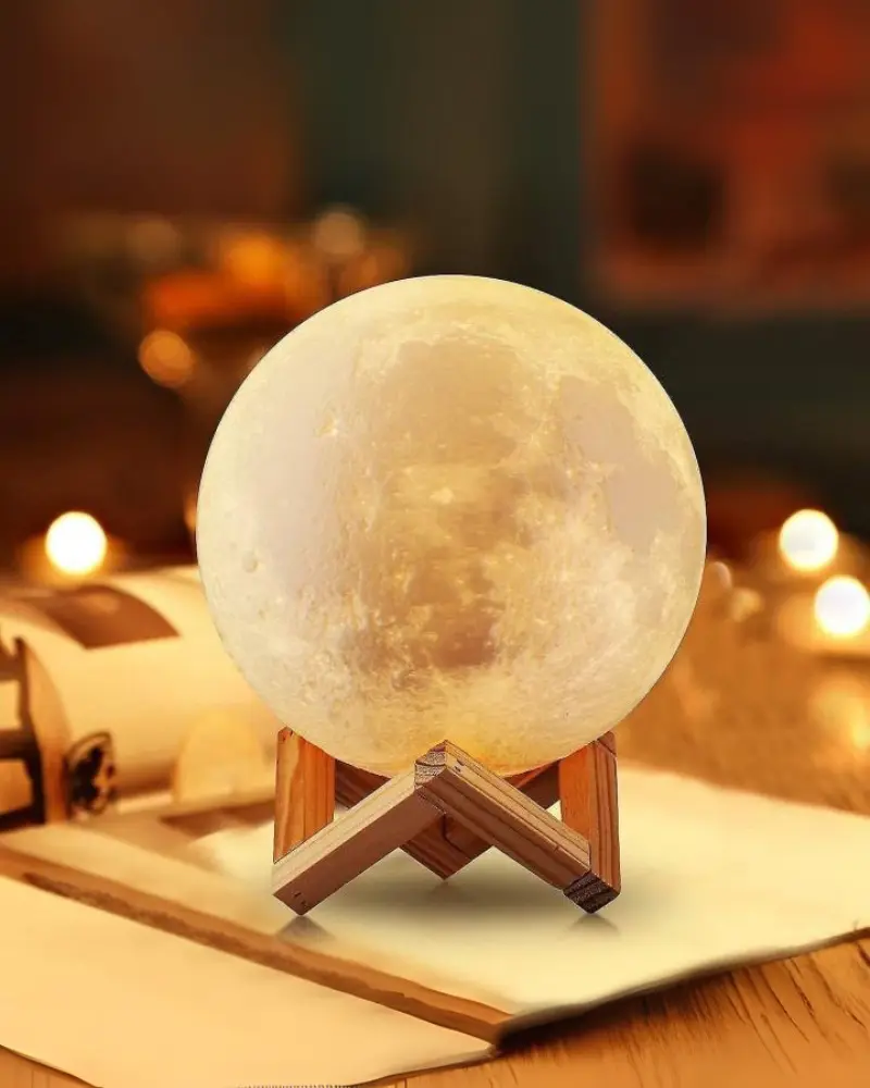 3D Moon Lamp 15cm – 16 Color RGB Touch & Remote Control Night Light with Wooden Stand, USB Rechargeable for Bedroom & Home Decor