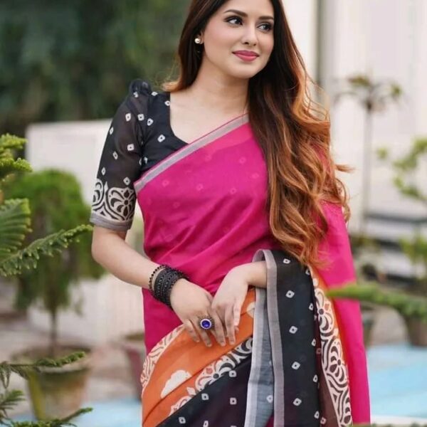 Aduri Premium Chanderi Silk Saree with Digital Print & Tassel Work With Blouse Piece