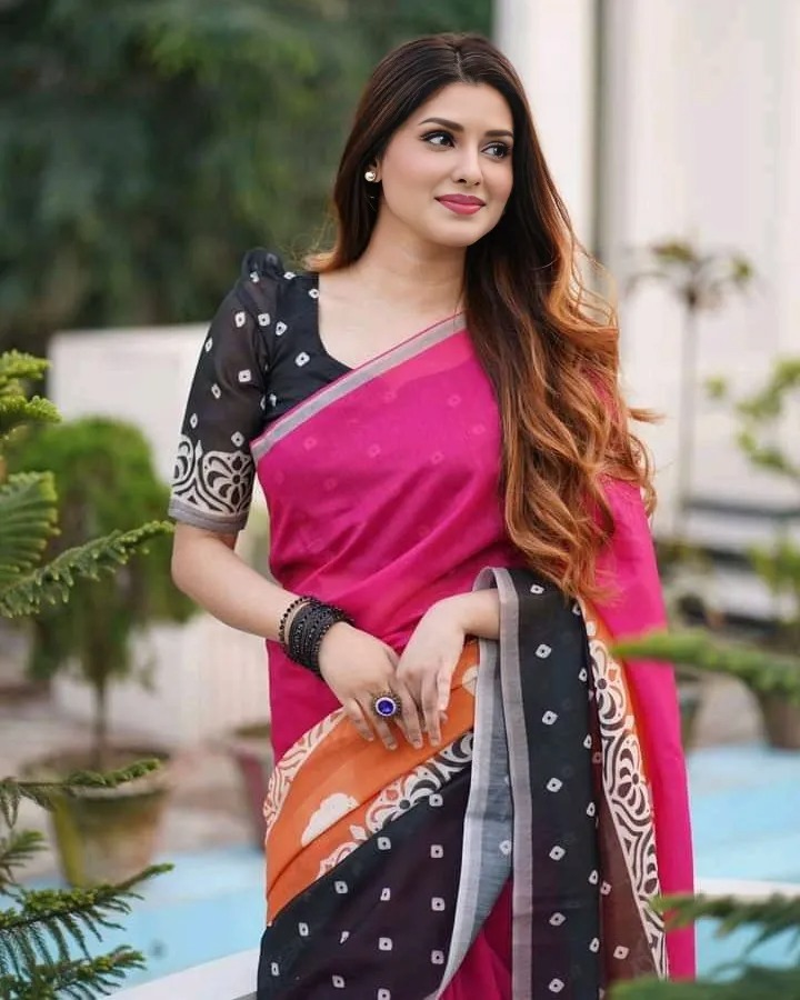 Aduri Premium Chanderi Silk Saree with Digital Print & Tassel Work With Blouse Piece