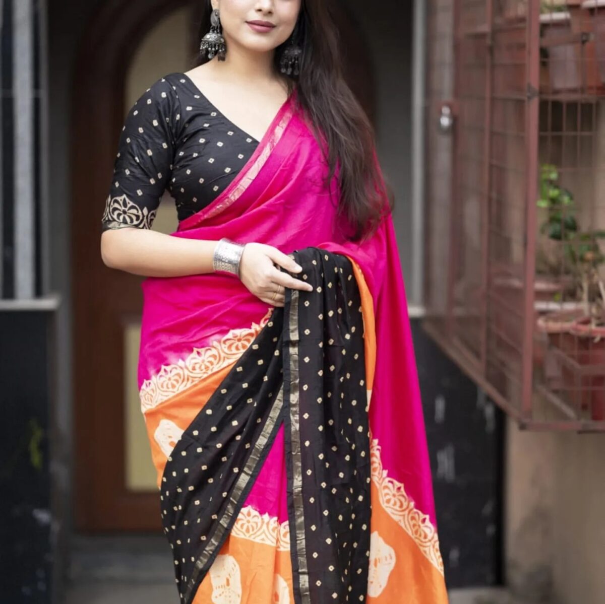 Aduri Premium Chanderi Silk Saree with Digital Print & Tassel Work With Blouse Piece