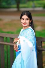 Blue & White Gradient Digital Floral Print Chanderi Silk Saree | Lightweight Festive Wear (Without Blouse Piece) - Image 3