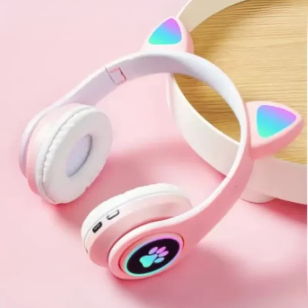 Bluetooth Wireless Headphones for Kids with Cat Ear Glow Light – Stereo Bass, Wired & Wireless Gaming Headset