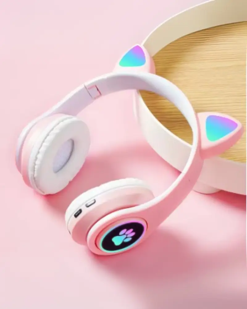 Bluetooth Wireless Headphones for Kids with Cat Ear Glow Light – Stereo Bass, Wired & Wireless Gaming Headset
