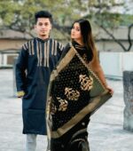 Couple Set Saree Panjabi Screen-Printed Semi Muslin Saree & Block-Printed Dhupian Silk Panjabi