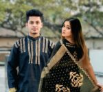 Couple Set Saree Panjabi Screen-Printed Semi Muslin Saree & Block-Printed Dhupian Silk Panjabi