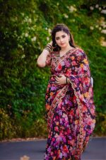 Designer Ispain Silk Saree with Digital Print, Stone Work & Afsan Lace | With Matching Blouse Piece - Image 5