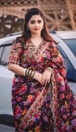 Designer Ispain Silk Saree with Digital Print, Stone Work & Afsan Lace | With Matching Blouse Piece - Image 3