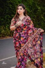 Designer Ispain Silk Saree with Digital Print, Stone Work & Afsan Lace | With Matching Blouse Piece - Image 2