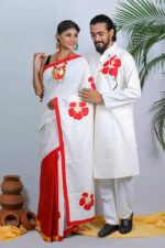 Elegant Hand-Printed Couple Set: Premium Half Silk Saree & Dhupian Silk Panjabi | Sharee Panjabi Couple Set - Image 3