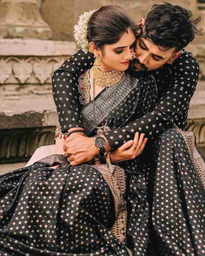 Exquisite Royal Couple Set Traditional Block-Printed Dhupian Silk Saree & Panjabi