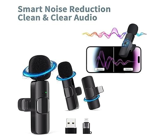 K9 Dual Wireless Microphone for USB-C Phone/iPhone Wireless Mic for Youtubers Facebook Live Stream for Recording Vlog