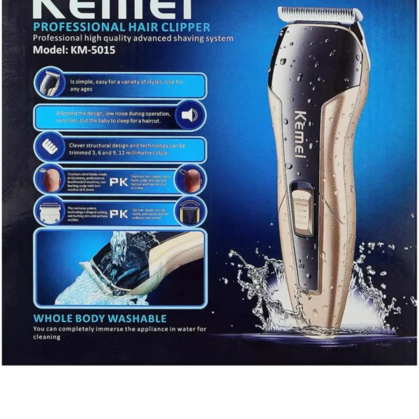 Kemei KM-5015 Washable Cordless Hair Clipper & Trimmer for Men