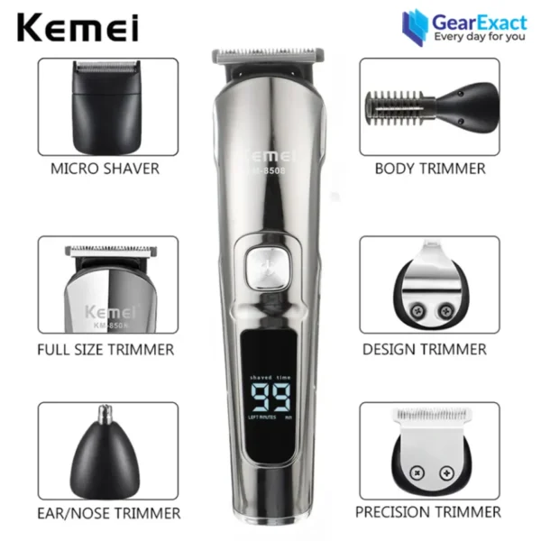 Kemei KM-8508 11-in-1 Professional Grooming Kit for Men Waterproof Cordless Beard, Hair & Body Trimmer