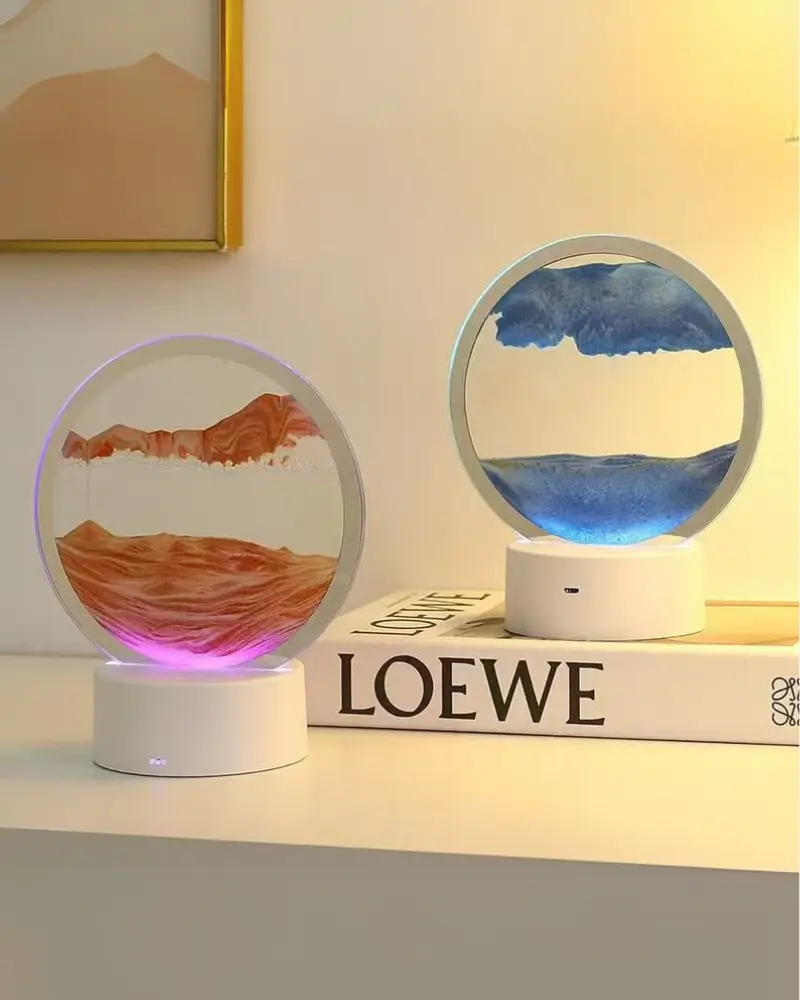 LED Moving Sand Art Table Lamp – 6-Color Changing 3D Sandscape Night Light, Touch Control Bedside Decor Gift