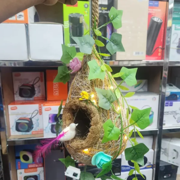 Love Birds Nest Decorative Showpiece – Coconut Fiber Nest with Plastic Birds for Home, DIY, and School Projects