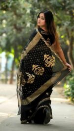 Lustrous Afsan & Screen Print Premium Semi Muslin Saree with Matching Blouse Piece - Image 2