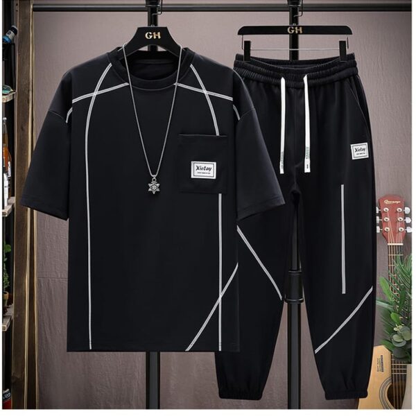 Oversized Drop Shoulder T-Shirt & Trouser Set Mash Jersey Fabric Men's Streetwear Combo