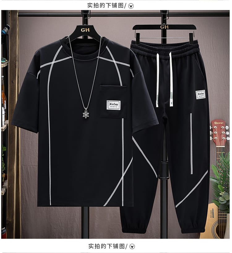Oversized Drop Shoulder T-Shirt & Trouser Set Mash Jersey Fabric Men's Streetwear Combo