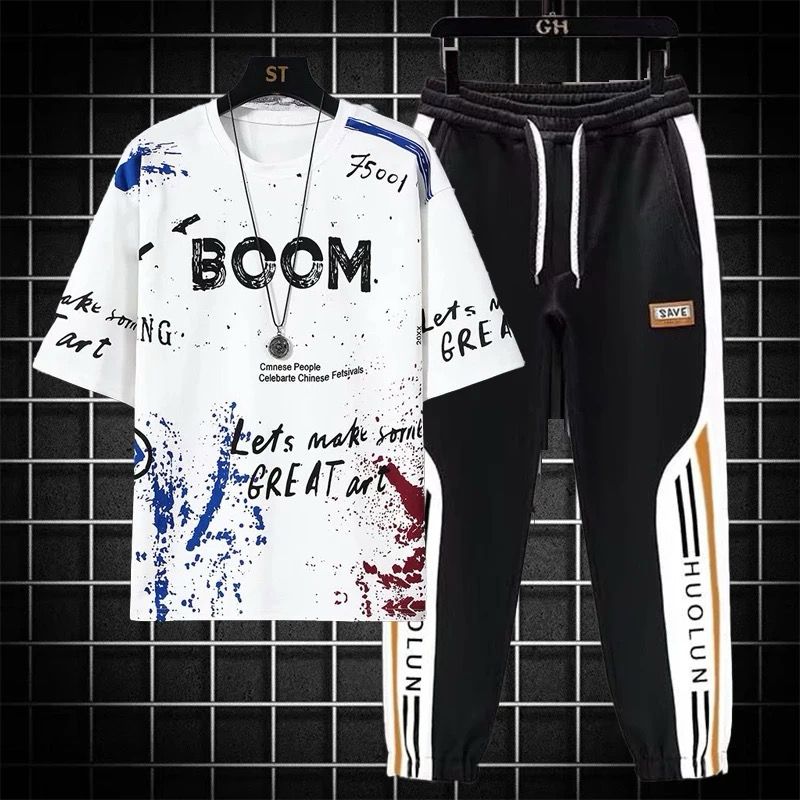 Oversized Drop Shoulder T-Shirt & Trouser Set Mash Jersey Fabric Men's Streetwear Combo