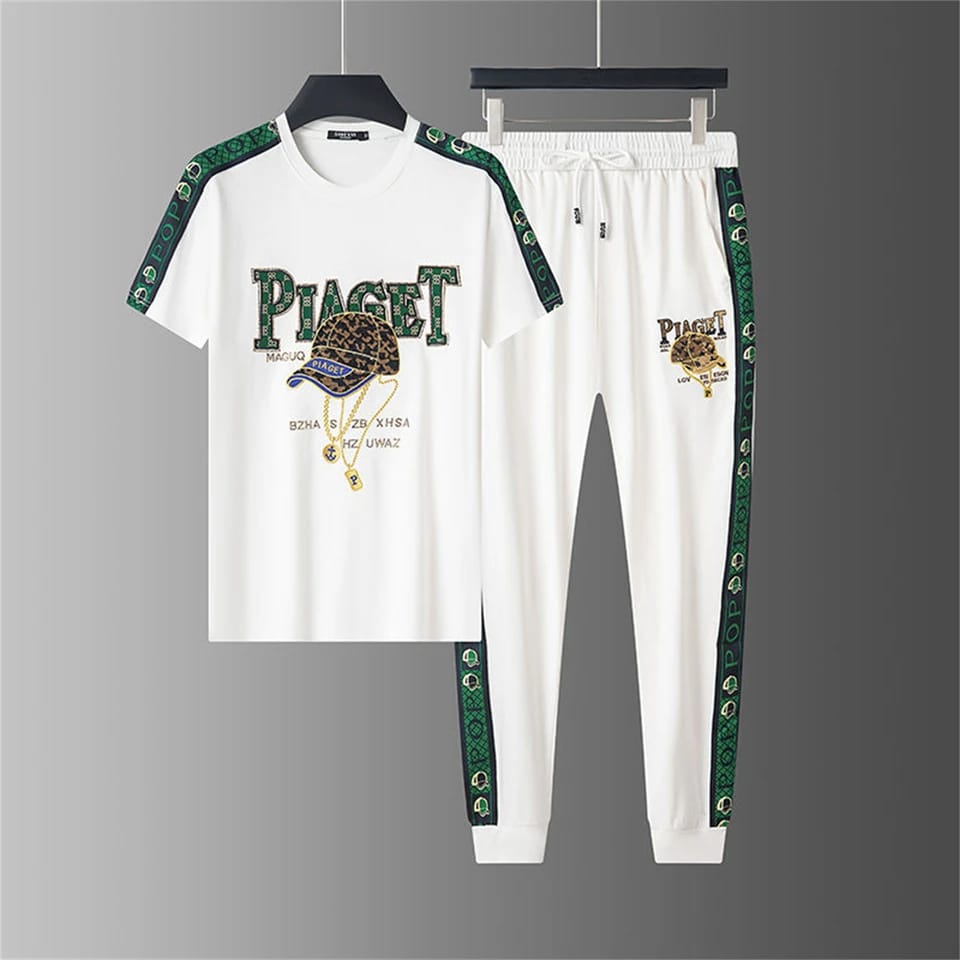 Premium Sportswear Casual Tracksuit Set for Men Half Sleeve T-Shirt & Elastic Waist Trouser Combo