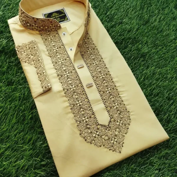 Stylish Embroidery Panjabi for Men – Satin Cotton Fabric with Snap Button