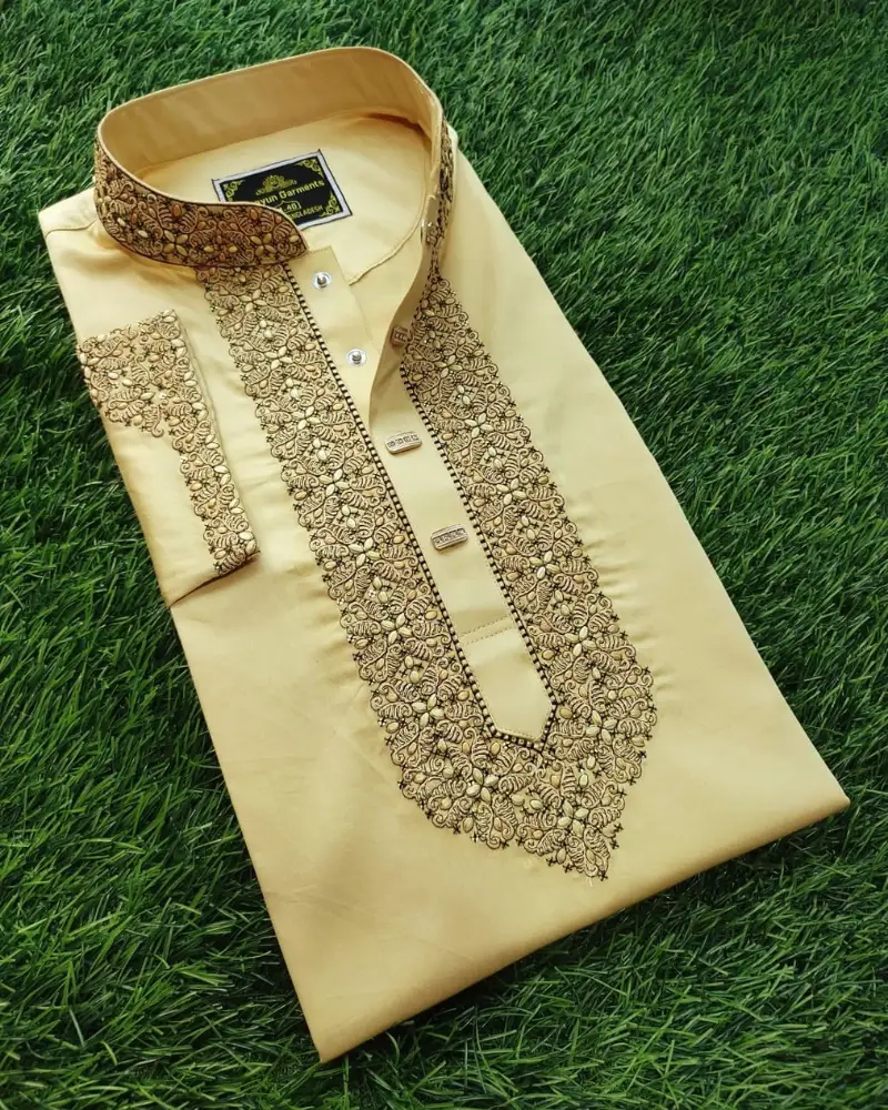 Stylish Embroidery Panjabi for Men – Satin Cotton Fabric with Snap Button