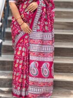 Vibrant Magenta Topetor Silk Saree Floral & Geometric Digital Print with Blouse Piece